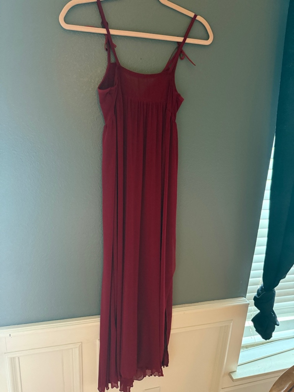 Women's Burgundy Maxi Dress Lingerie with thin straps. - Picture 3 of 3